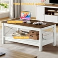 thumbnail image 3 of DWVO Farmhouse Coffee Table with Storage, 2-Tier Thicken Wood Accent Cocktail Center Table for Living Room, Brown, 3 of 6