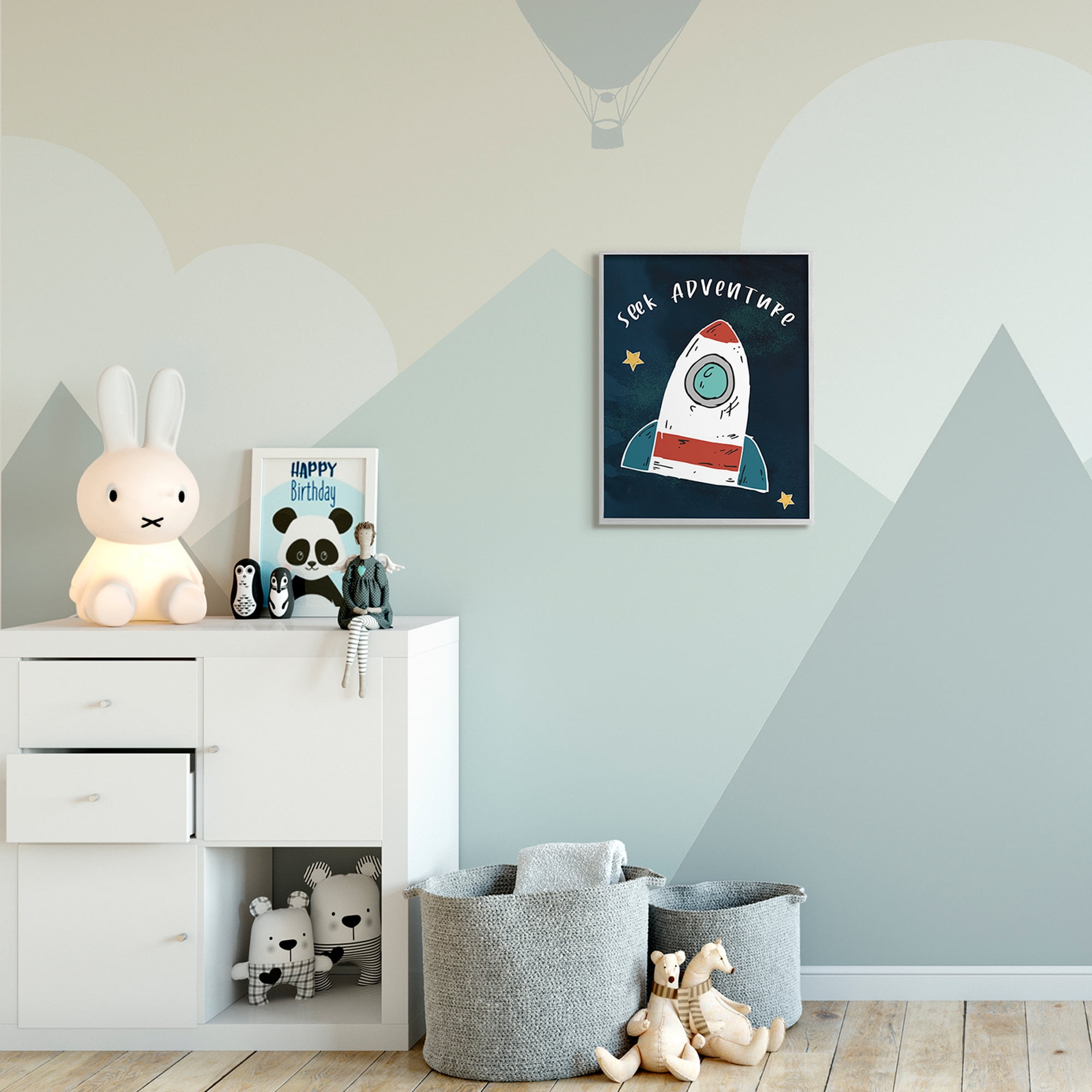 Seek Adventure Inspirational Quote Space Ship Stars 16 in x 20 in Framed Painting Art Prints, by Stupell Home Décor