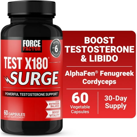 Force Factor Test X180 Surge, Testosterone Booster for Men, Supports Lean Muscle, Strength, Energy, & Libido, With Fenugreek & Black Maca, 60 Capsules