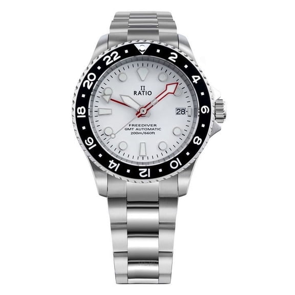 Ratio FreeDiver GMT Series Sapphire Stainless Steel White Dial Automatic RTF057 200M Men's Watch