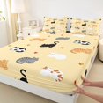 thumbnail image 3 of Manfei Cartoon Cat Fitted Sheet Full, Kitten Paw Print Bed Set, Cream Yellow, 3pcs, 1 Fitted Sheet and 2 Pillowcases, 3 of 6