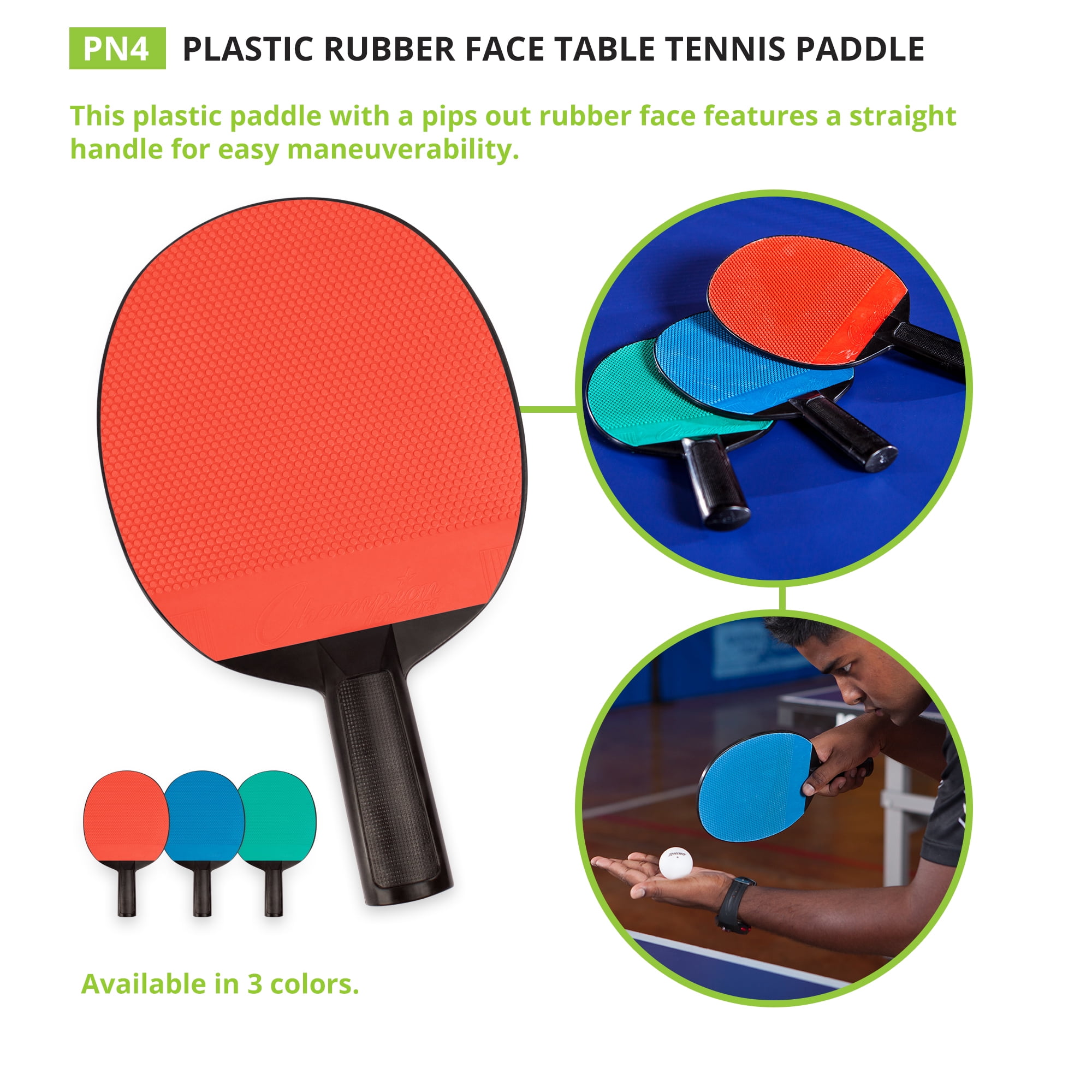 Champion Sports Plastic Rubber Face Table Tennis Paddle, Pack of 6