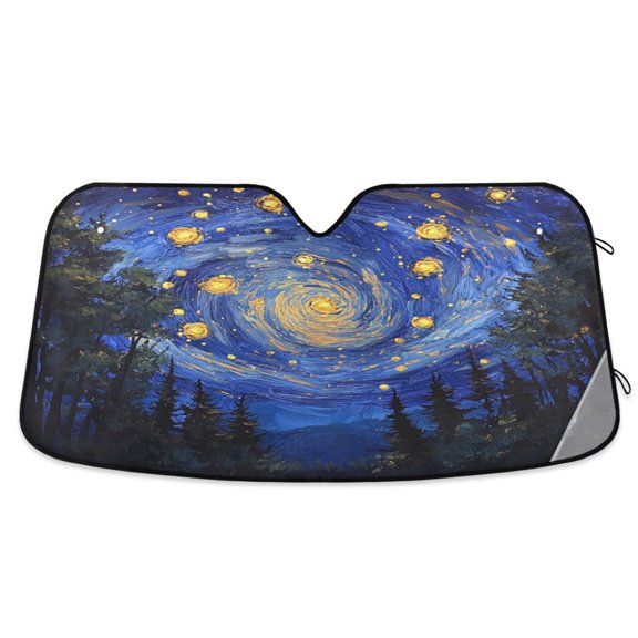 Qxltty Starry Night Sky with Fireflies Car Windshield Sunshades Foldable UV Rays Sun Visor Protector Keep Your Vehicle Cool 53×23.5in