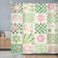 thumbnail image 2 of Retro Cute Green Pink Flower Shower Curtain 72Wx72H Inch Abstract 70s Danish Pastel Checkered Rainbow Groovy Shower Curtain Bathroom Set Girls Waterproof Bath Decoration Accessories Home Decor, 2 of 6