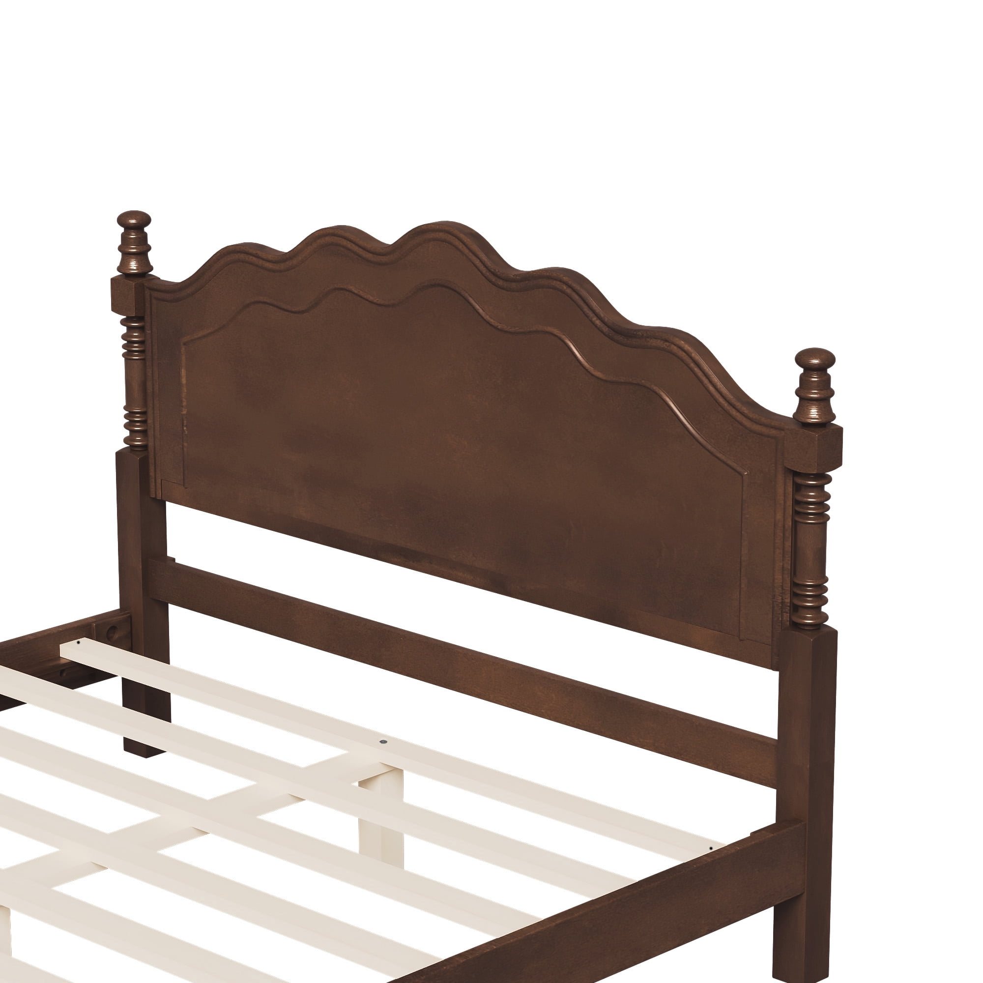 Euroco Wood Queen Size Platform Bed, Classic American Vintage Style Wood Bed with Curved Headboard, No Box Spring Needed, Espresso