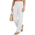 thumbnail image 6 of ClodeEU Women's High Waisted Linen Wide Leg Pants,Casual Elastic Waist Trousers with Pockets White,Women's Plus L, 6 of 8