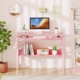 thumbnail image 4 of Costway Home Office Desk with Monitor Stand, Open Shelf & Metal Frame, Earphone Hook Pink, 4 of 10