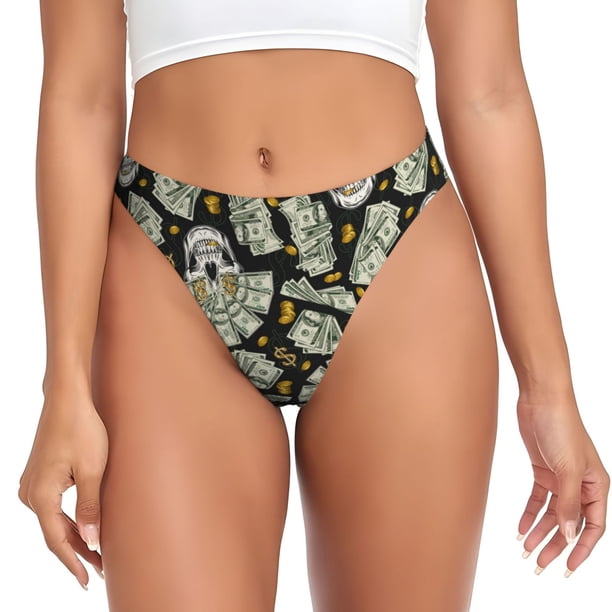 Balery Skull with Dollar Tangas de Algodón para Mujer con Estampado – Ropa Interior Sexy, Transpirable, G-string-Small