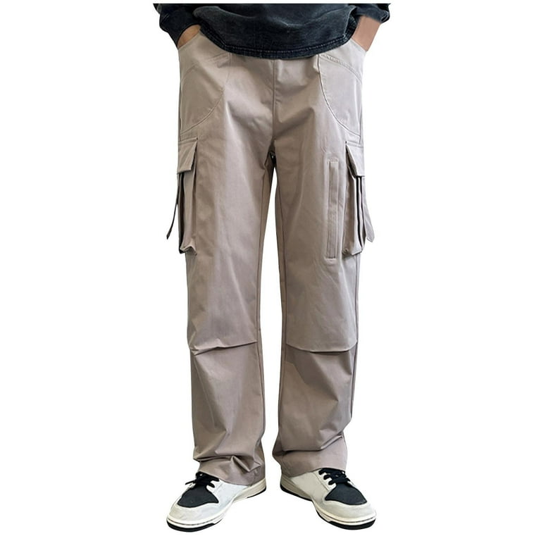 ZQUUVOU Men Casual Cargo Pants Solid Color Elastic Waist