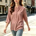 thumbnail image 3 of Asgosdo Women Tops 3/4 Sleeve Mandarin Henley Shirt Collar Solid Clothes Crinkle Textured Outfits Half Button Loose Casual Blouses All Season Womens Shirts, 3 of 5