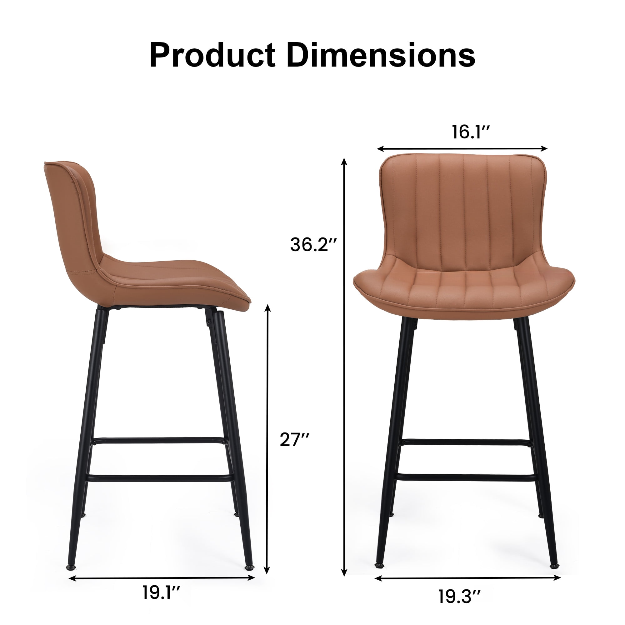MAYEERTY Brown 2-Pack Faux Leather Counter Bar Stools, Modern Design for Kitchen Islands & Dining Rooms