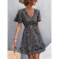 thumbnail image 5 of Women's V-Neck Flutter Sleeve Mini Dress with Ruffle Trim and Smocked Bodice Polyester 100% Lightweight Everyday Dress, 5 of 12