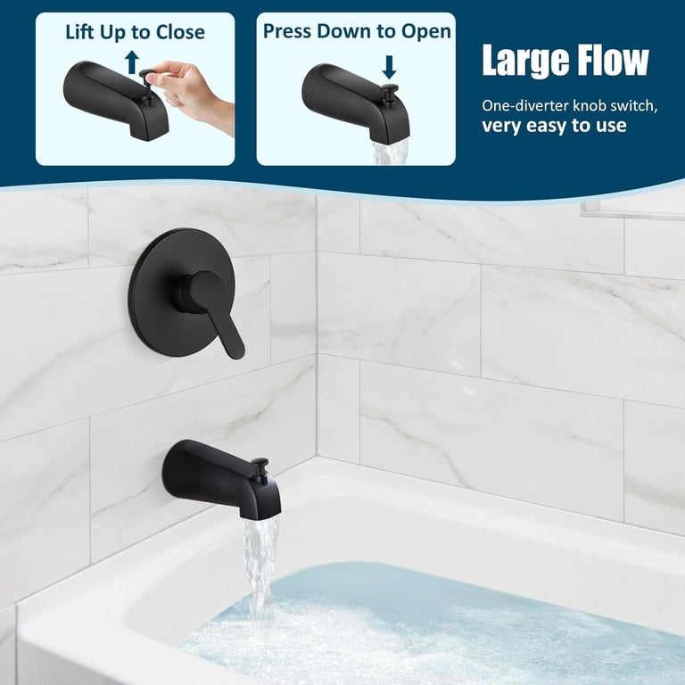 Aolemi 6-Inch Tub Shower Faucet Set - Brushed Nickel, Single-Spray, Pressure Balance Valve