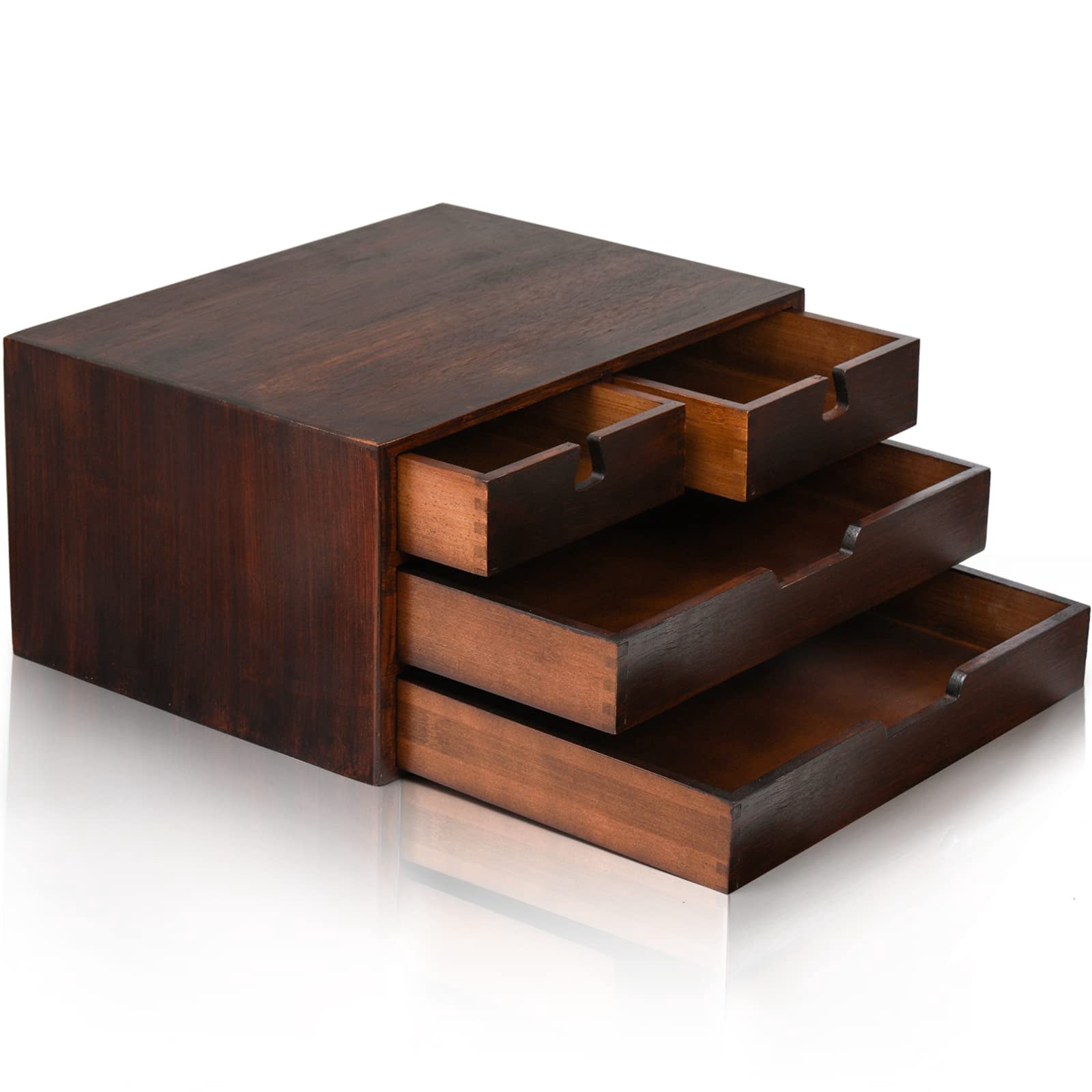 Desk Organizer  Desktop Drawer Dark Brown Tabletop Storage Cabinet Organization Box With 4 For Makeup Letter Home 3 Layer Fully Assemble