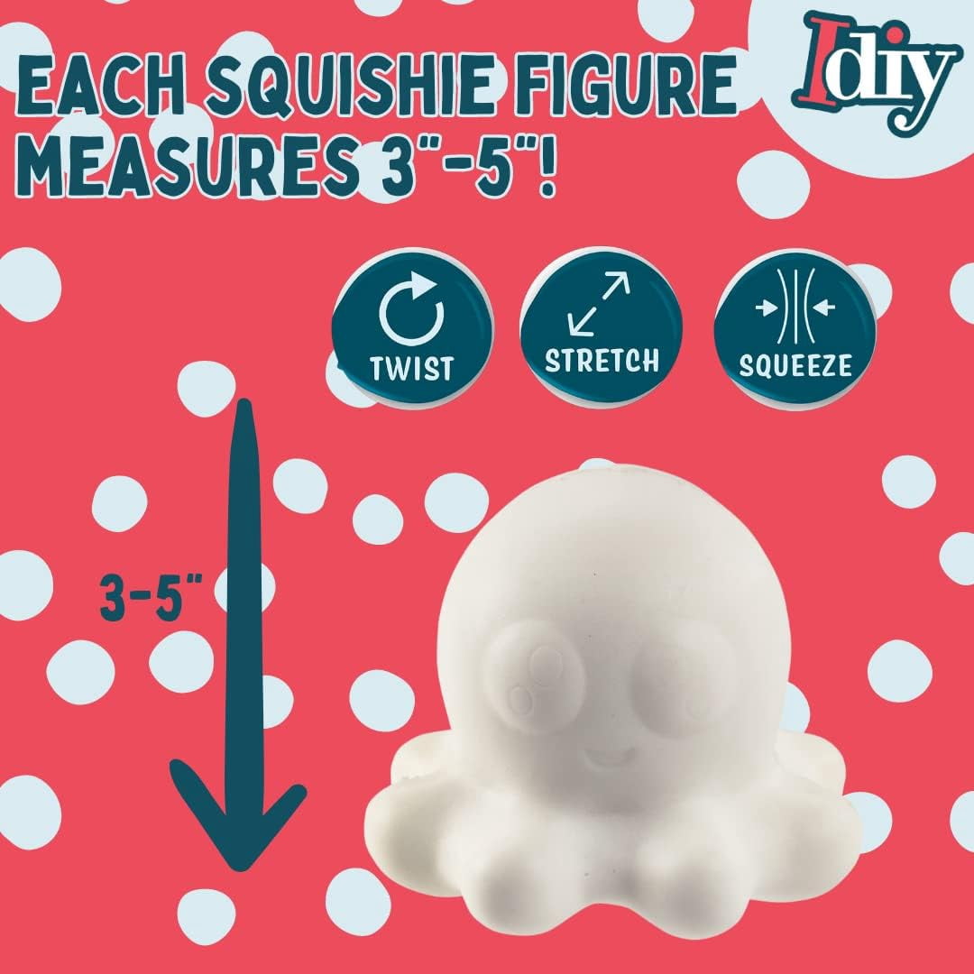 DIY Jumbo Ocean Pals Squishies (8 Unique Sea Animals w 12 Fabric Paints) -White Kawaii Scented Slow Rise Squishy Toys, Decorate, Scented Stress Relief Craft, Kids Birthday Party Activity Gift (4"-6")