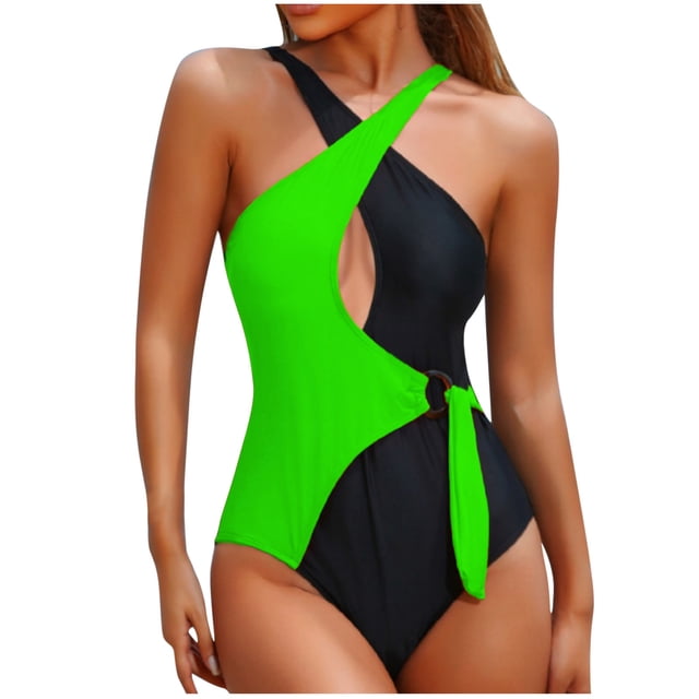 Trajes de Baño de Bikini de Mujer, Color Sólido Sexy Correa sin Espalda Bikini, Retro Alto Corte Conjunto de Trajes de Baño