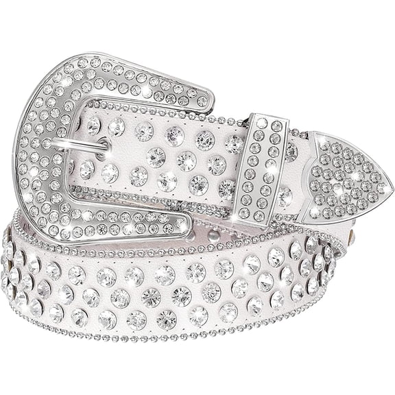 Rhinestone Belt for Women Men Western Cowgirl Cowboy Fashion Bling Studded Leather Belt for Jeans Pants 1.45"(36mm) Wide