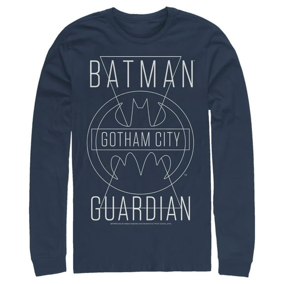Men's Batman Gotham City Guardian Long Sleeve Shirt Navy Blue Large