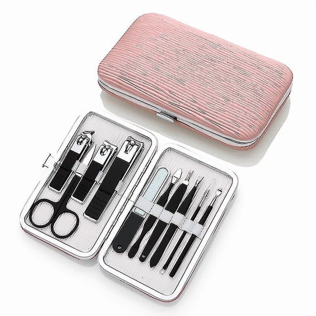 Juego de herramientas para uñas HUOGUO, acero inoxidable, 10 piezas, con estuche