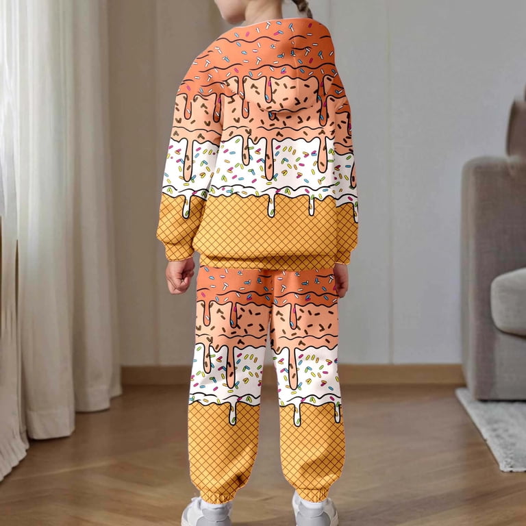 WOYY Tween Girls Outfit Set Ice-Cream Print Hoodie Sweatpants 