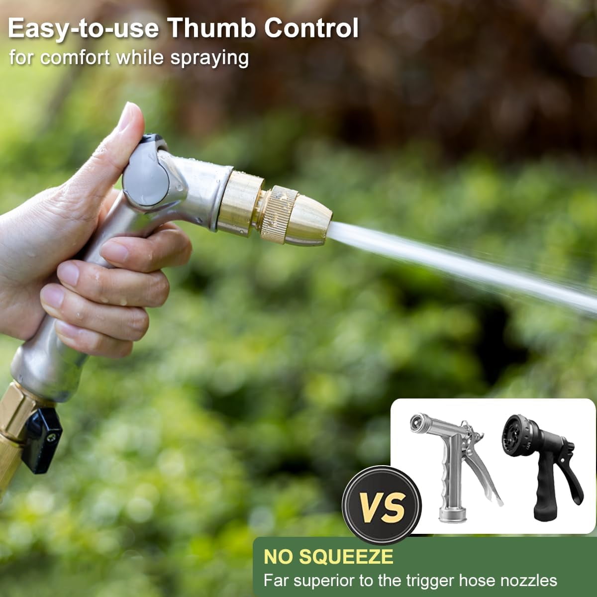 FANHAO Professional Heavy Duty Garden Hose Nozzle, Metal Thumb Control Watering Nozzle for Lawn