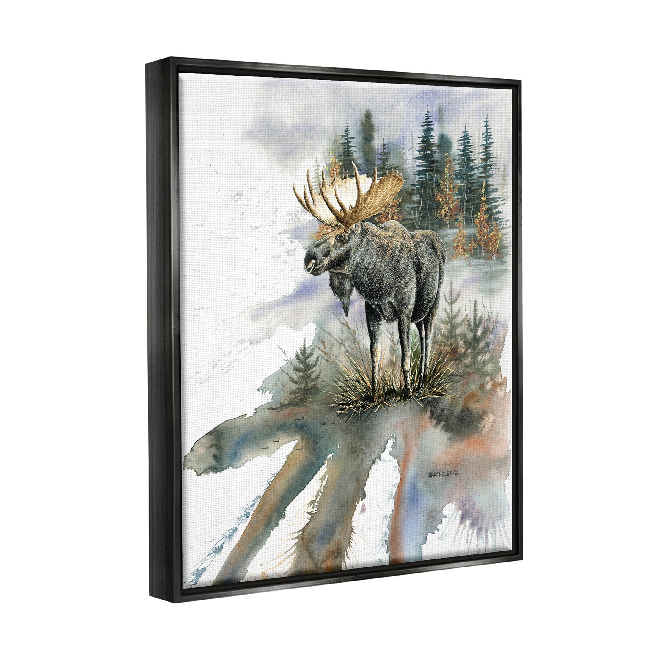 Moose Distant Forest Arrangement Animals & Insects Graphic Art Jet Black Framed Art Print Wall Art