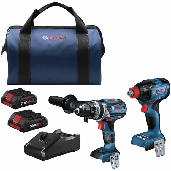 Restored Premium Bosch GXL18V-227B25-RT 18V Brushless Lithium-Ion 1/4 in. and 1/2 in. Cordless Bit/Socket Impact Driver/Wrench and Hammer Drill Driver Combo Kit with 2 Batteries (4 Ah) (Refurbished)