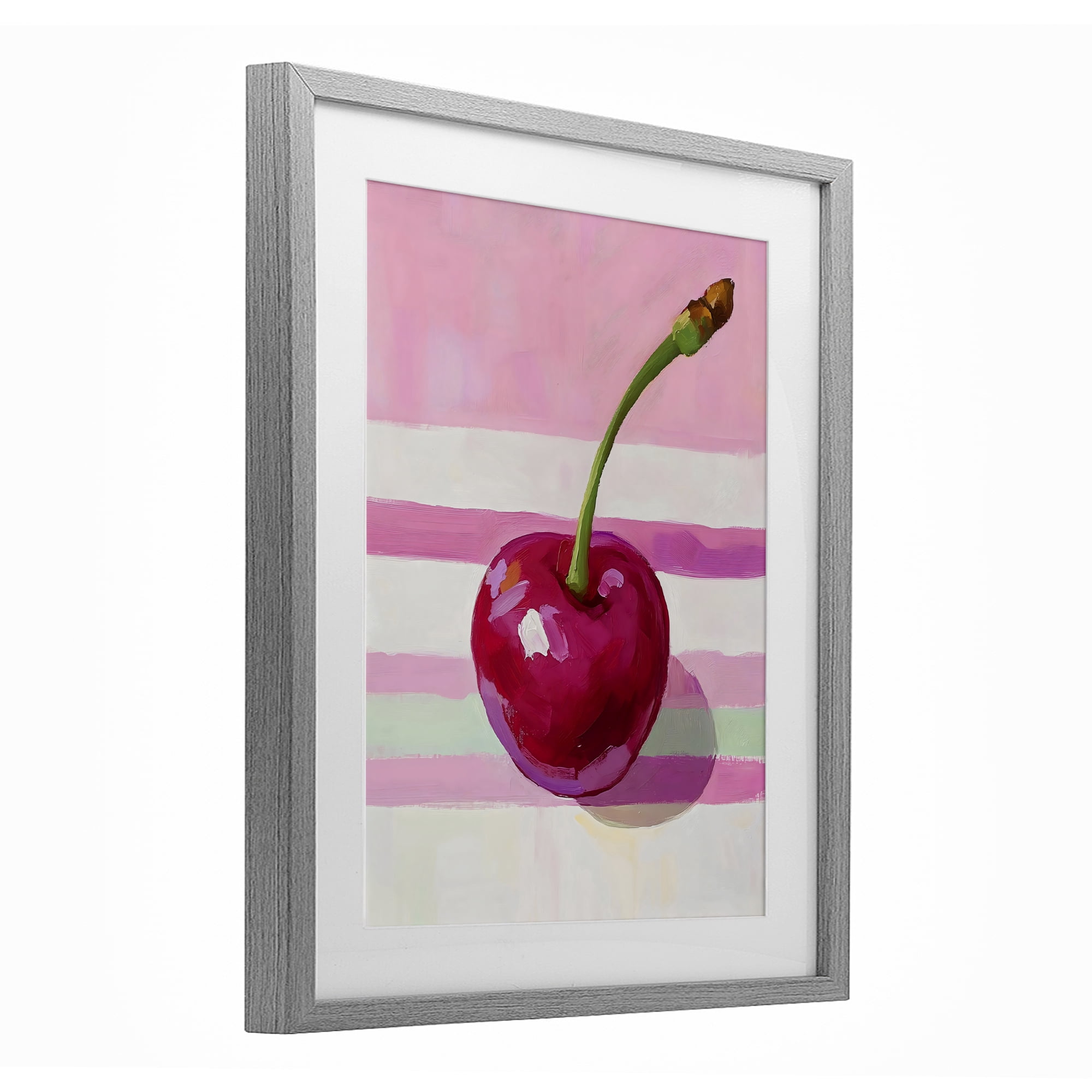 Stupell Industries Cherry on Pink Stripes Gray Framed Print Under Glass, design by The Prints Vibe