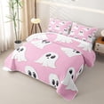 thumbnail image 3 of Homewish Cute Cartoon Ghost Quilt Full for Girls, Happy Halloween Full Bedspread Sets, Pink White, 3 Pieces 1 Bedspread and 2 Pillowcases, 3 of 7