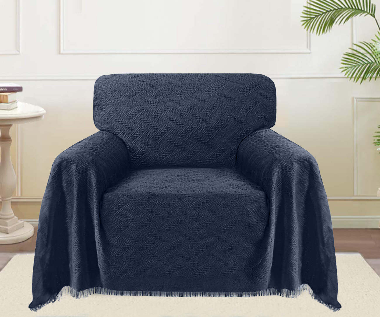 SANMADROLA SOFA COVER, COUCH COVERS FOR 1 CUSHION COUCH SOFA, SECTIONAL COUCH COVERS FOR L SHAPED COUCH COVER, LIVING ROOM SOFA THROWS SOFA SLIPCOVERS FOR PETS, KIDS (71″X 91″,CHAIR, DARK BLUE)