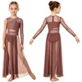 thumbnail image 5 of Miutii Kids Girls Lyrical Dance Dress Rhinestone color Block Leotard with Sheer Mesh Split Skirt Dance Clothes Dusty Pink 16, 5 of 7