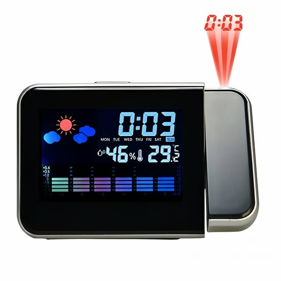 GJX Projection Digital Alarm Clock for Bedrooms,Radio Alarm Clock with Projection on Ceiling,Dual Alarms,USB Charger Port,Temperature & Humidity Display