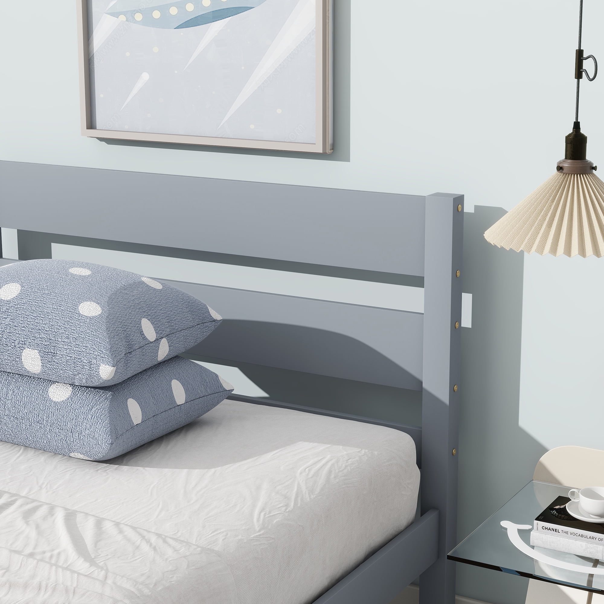 Rubber Wood Twin Platform Bed with Solid Headboard & Footboard, 10 Plywood Slats Underbed Storage Design Holds 250LBS Fits ≤6 Inch Mattress No Box Spring Needed