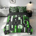 thumbnail image 3 of Manfei Contemporary Abstract Queen Bedding, Geometric Circle Rectangle Bedding Comforter Set Queen, Green and Black, Black Reversible 7pcs, 3 of 6