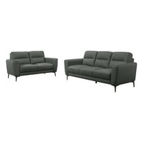 Poundex Leather 2-Piece Sofa and Loveseat Set in Anthracite Gray