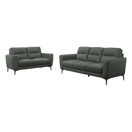 Poundex Leather 2-Piece Sofa and Loveseat Set in Anthracite Gray