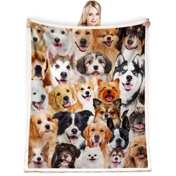 Dog Print Blanket Dog Lover Gifts Funny Cute Dogs on Blanket Puppy Dog Themed Gifts for Girls Women Super Soft Plush Dog Blanket Throw 50" x 60"