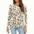 thumbnail image 5 of WTOBBY Women's Loose Fit Casual Floral Print Long Sleeve Hem Slit Round Neck T-shirt Top Fashionable Design Breathable Material Comfort Wear Perfect for Daily Outfit Layering,Beige L, 5 of 5