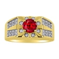thumbnail image 1 of RYLOS Men's Rings 14K Yellow Gold Designer Starburst 7MM Round Gemstone & Diamond Ring Ruby July Birthstone Rings Size 9, 1 of 7