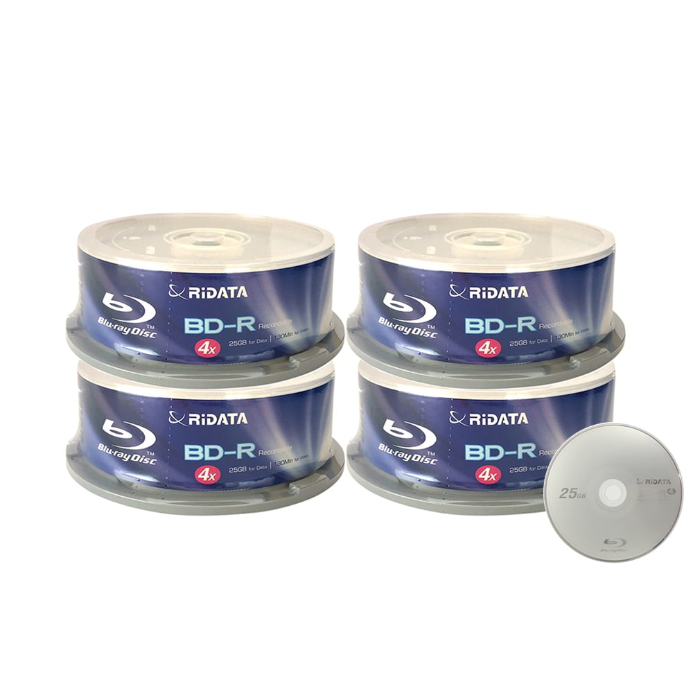 100 Pack Ridata 4X BD R BDR 25GB Single Layer Blue Blu ray Logo 