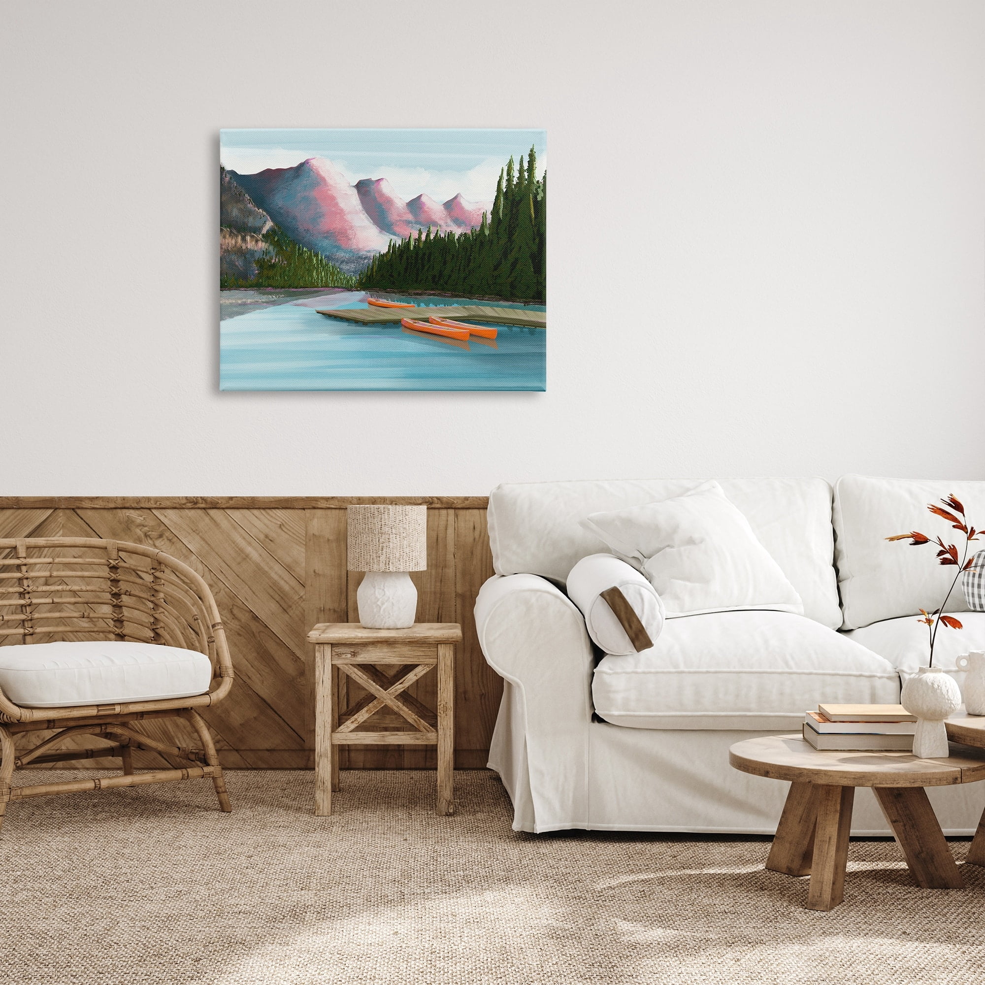 Stupell Calming Lake Camp Nature Canoes Landscape Painting Gallery Wrapped Canvas Print Wall Art