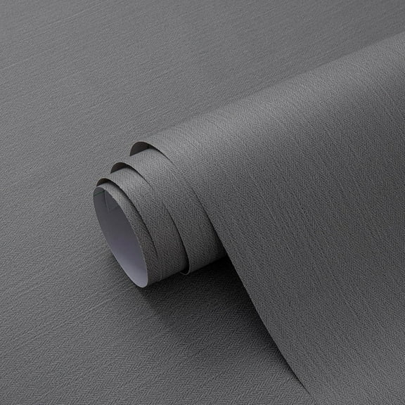 24"x393" Grey Grasscloth Peel and Stick Fabric Textured Contact Paper Linen Wallpaper Vintage Matte Frosted Waterproof Flax Wallpaper for Bedroom Bathroom Kitchen (Dark Gray)