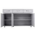 thumbnail image 2 of Storage Cabinet with Drawers and Shelves, Solid Wood Sideboard Table with 3 Doors and 4 Steel Tube Legs for Dining Room Living Room, Easy Assembly, Space Saving, Gray, 2 of 7