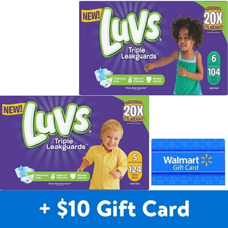 [Save $10] Buy 2 Luvs Triple Leakguards Diapers, One Size 5, 148 Ct & One Size 6, 124 Ct with Free $10 Gift
