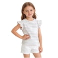 thumbnail image 4 of SGFCWSX Girls T Shirt Summer Ruffle Flutter Sleeve Crew Neck Rainbow Striped Ribbed Knit Casual Soft Kids Daily School Wear Tee Tops Blue Size 7/8, 4 of 8