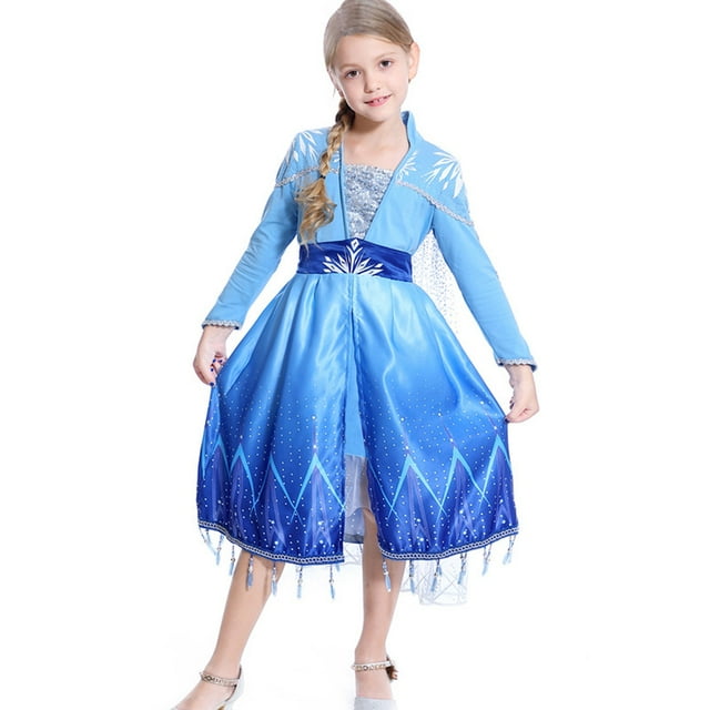 HAWEE Elsa la Reine des Neiges 2 Robe de Costume d'Halloween de Luxe pour Filles, Robe de Fête, Robe de Bal