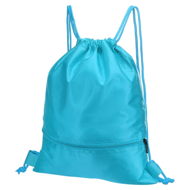 Unique Bargains Sac à Dos à Cordon Sac de Gym à Cordon avec Poche Zippée pour Femmes Hommes Bleu Lac