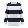 thumbnail image 5 of Karymi Tops for Women Trendy Two-Tone Wide Horizontal Stripe Crew Neck Sweatshirt, Long Sleeve Non-Hooded Pullover Top, Block Color Sweatshirt with Side Pockets Womens Tops, 5 of 7