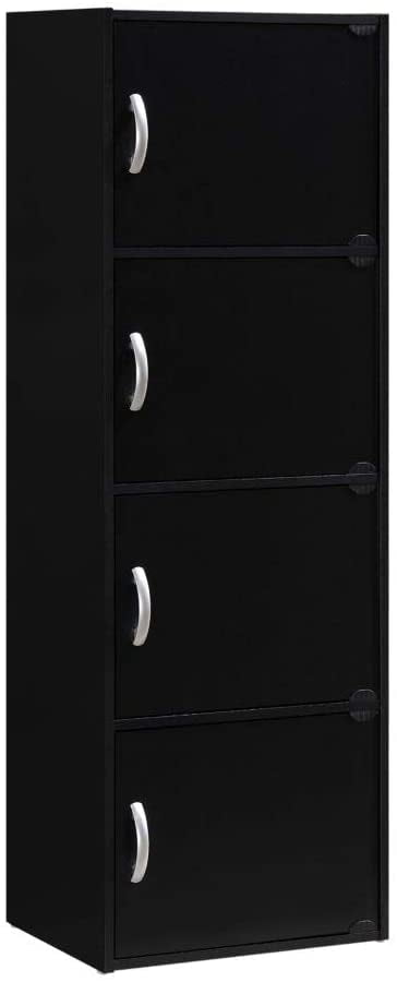 HODEDAH IMPORT 4-Shelf Bookcase Cabinet, Black