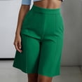 thumbnail image 6 of Womens Linen Shorts Plus Size Women's Dressy Bermuda Shorts, High Waist Knee Length Pants with Pockets, Summer Office Work Shorts Green S, 6 of 8